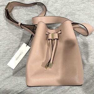 Calvin Klein pink pebbled leather adjustable bucket crossbody bag